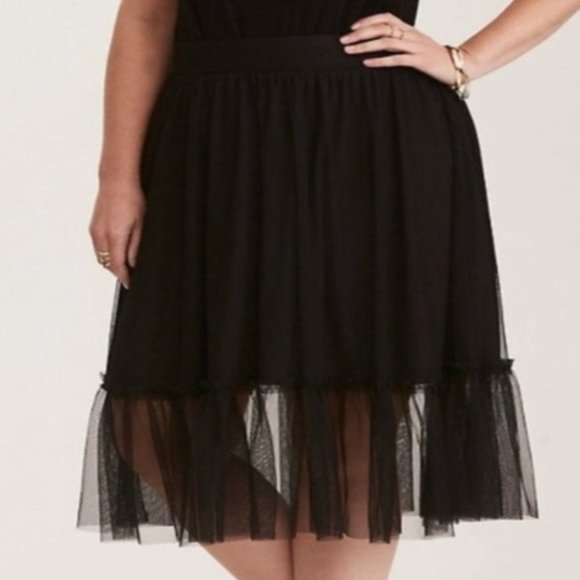 Torrid Illusion Mesh Midi Flounce Black Skirt 2 - Picture 1 of 9